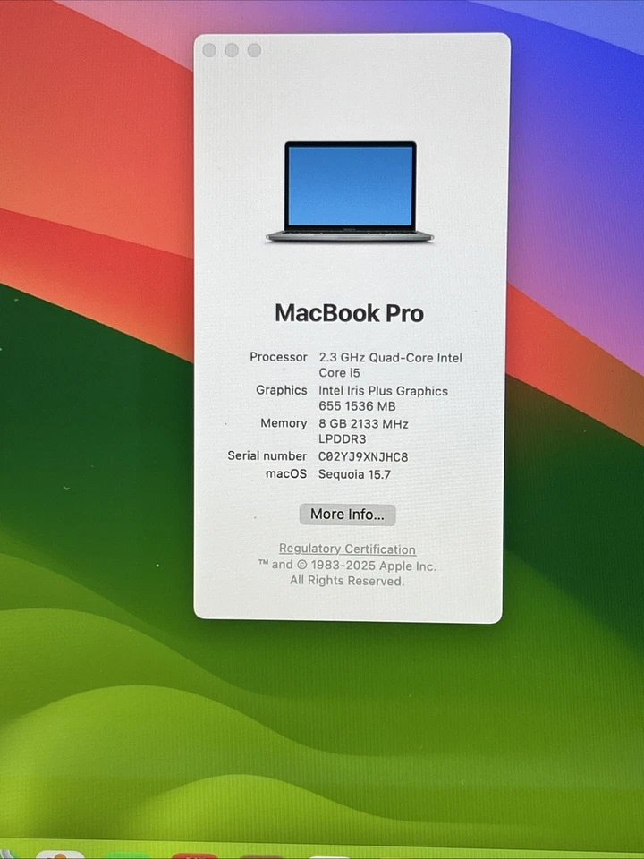 Apple MacBook Pro 13” 2019 Retina i5 2.3 Ghz 8GB 256GB SSD Touch Bar – Good! - Image 3 of 4