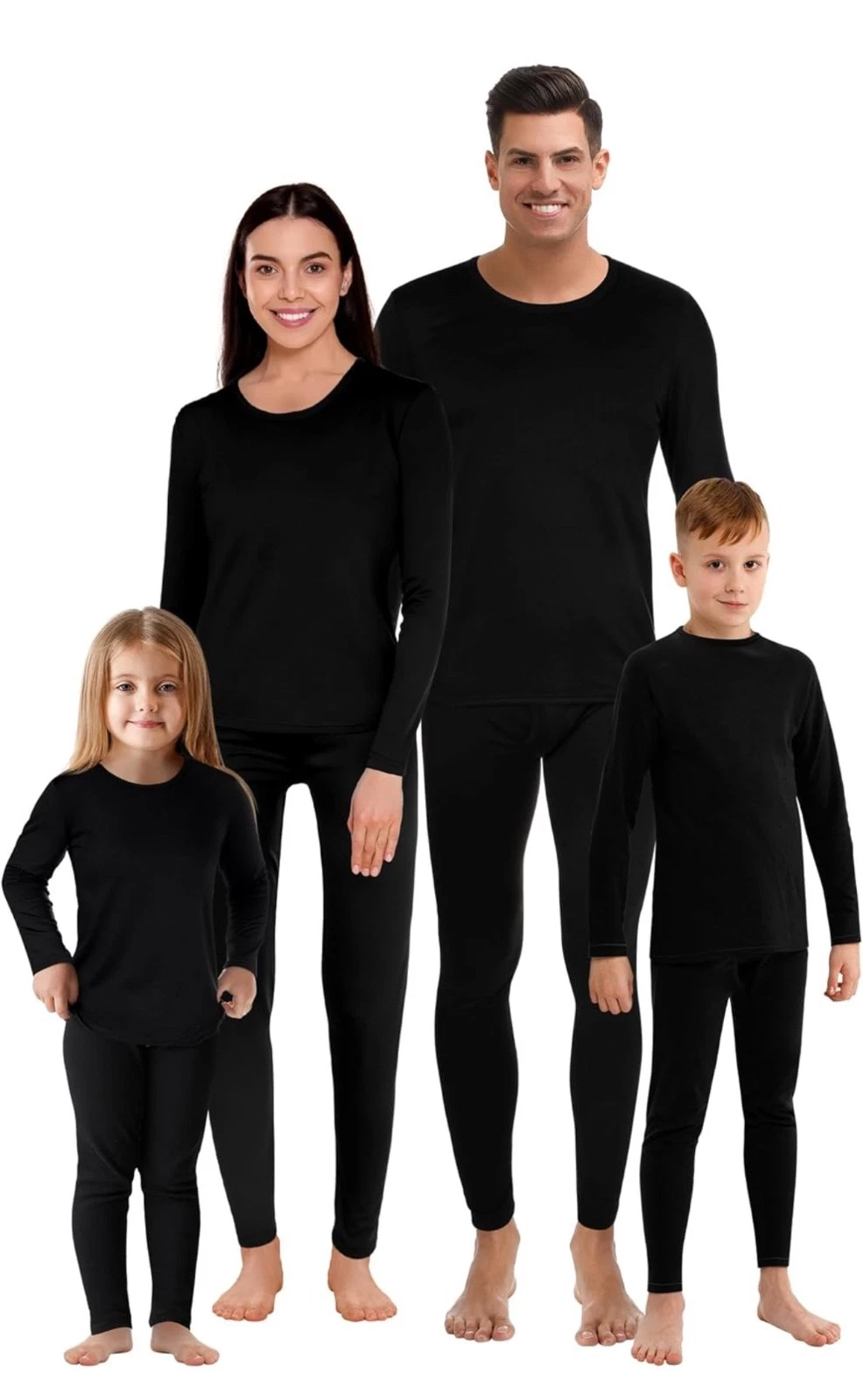 Jadive Thermal Underwear Set Full Family Winter Thermal Underwear L, Boy, Black