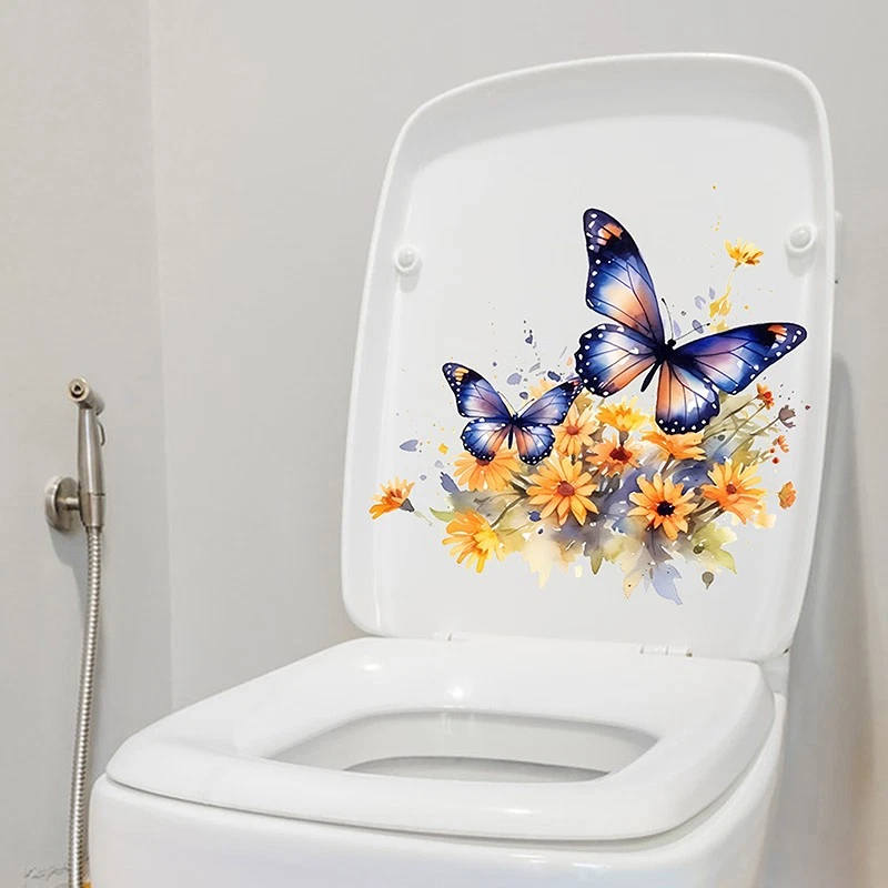 Pegatinas autoadhesivas para asiento de inodoro con flores de mariposa calcomanías adhesivas para tapa de inodoro Foto 2 de 4