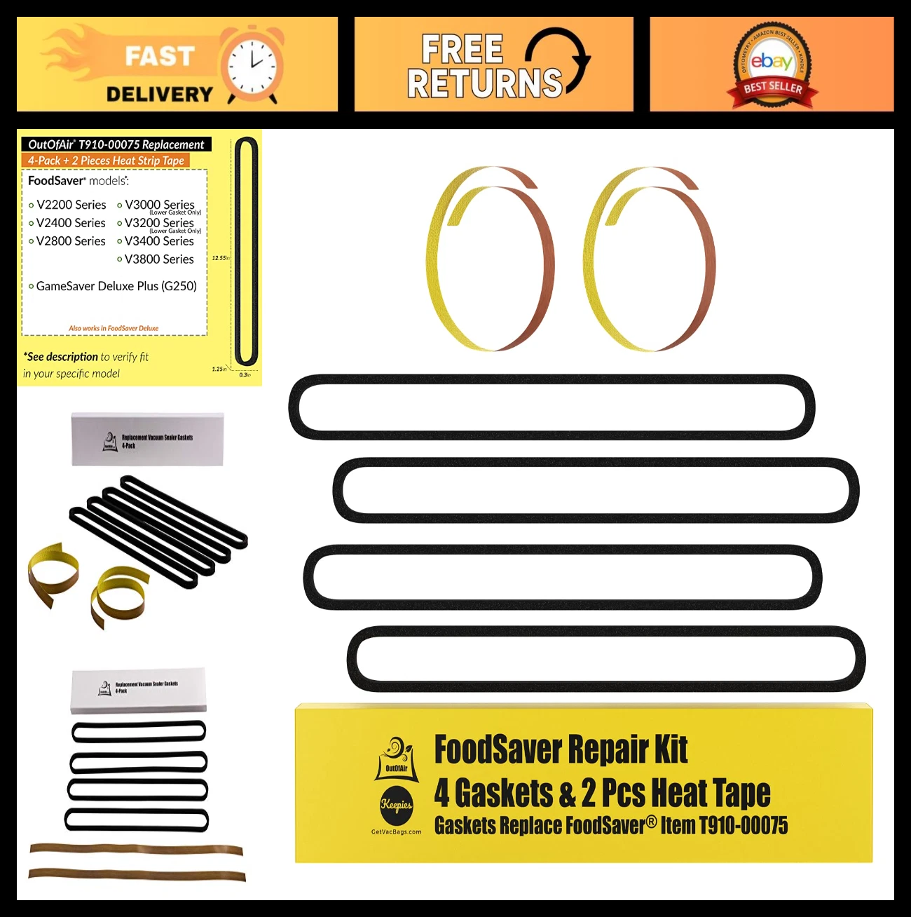 Vacuum Sealer Repair Kit: Gaskets & Heat Strips for V2200, V2400, V2800, V3000,
