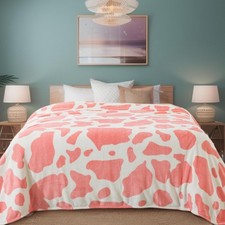 Pink Cow Print Fleece Blanket Premium Lightweight AntiStatic 90x90"