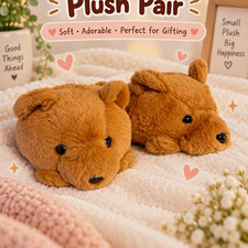 Capybara Plush Pair Set, Brown Soft Slippers  large 