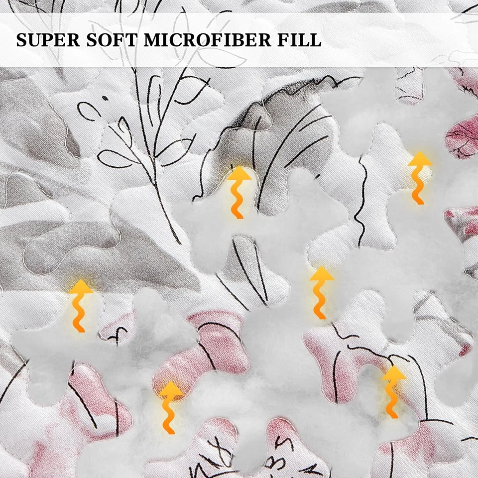 Juego de Edredón Botánico Completo Talla Queen 3 Piezas, Rubor Rosa y Gris Flores Pri... Foto 4 de 4