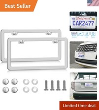 Solid Silver License Plate Frames 2 Pack 2 Holes Rust-proof License Plate Ho...