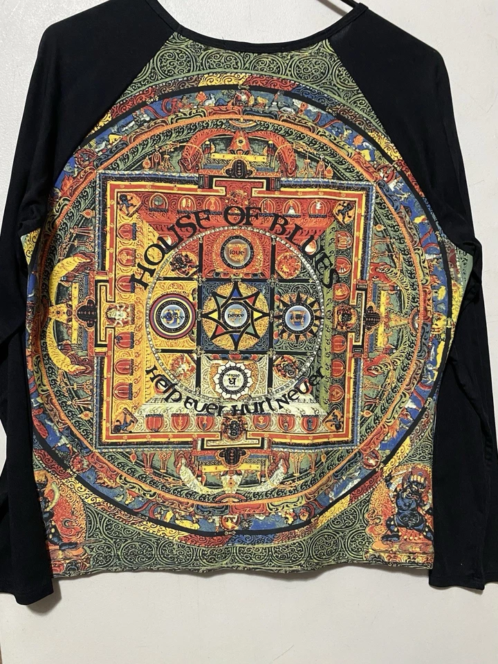 House Of Blues 90-е Детализированная Цветная Ведический Принт Рубашка с Длинными Рукавами XXL EXC - Изображение 3 из 3