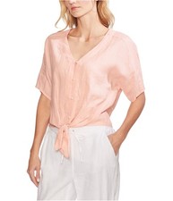 Vince Camuto Womens Tie Front Button Down Blouse, brghtorang, XL