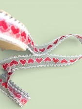 3/4" Double-sided Vintage White Lace With Red Hearts Trim Ribbon By The Yard