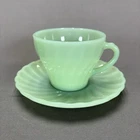 Anchor Hocking Fire King Jadeite Swirl Shell Tea Cup and Saucer Set Green Glass