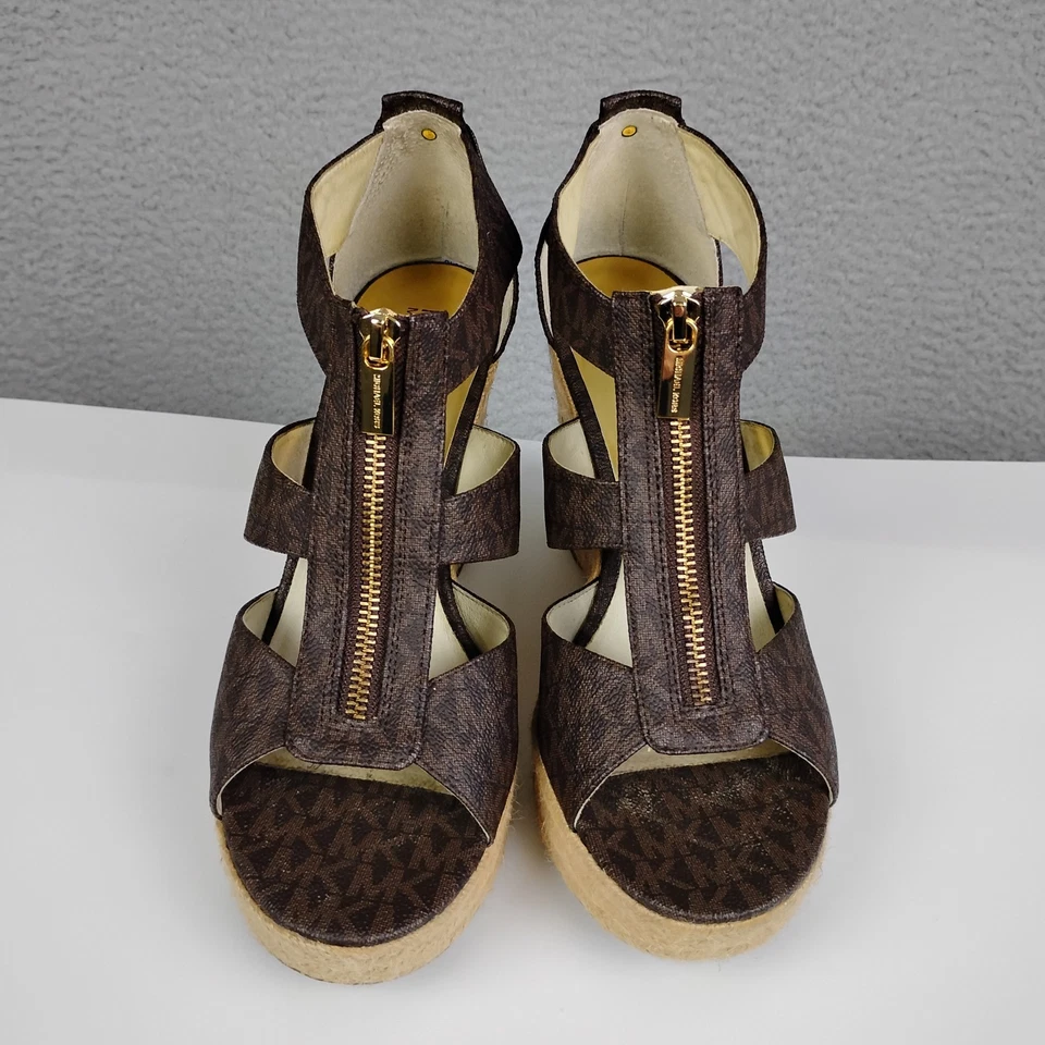 Michael Kors MK Monograma Cremallera Cuña Alpargata Sandalias Mujer 10 M Marrón Tostado Foto 2 de 4