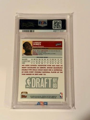 Topps 2003-04 LeBron James #221 1st Edition Rookie Draft Pick Cavaliers PSA 9