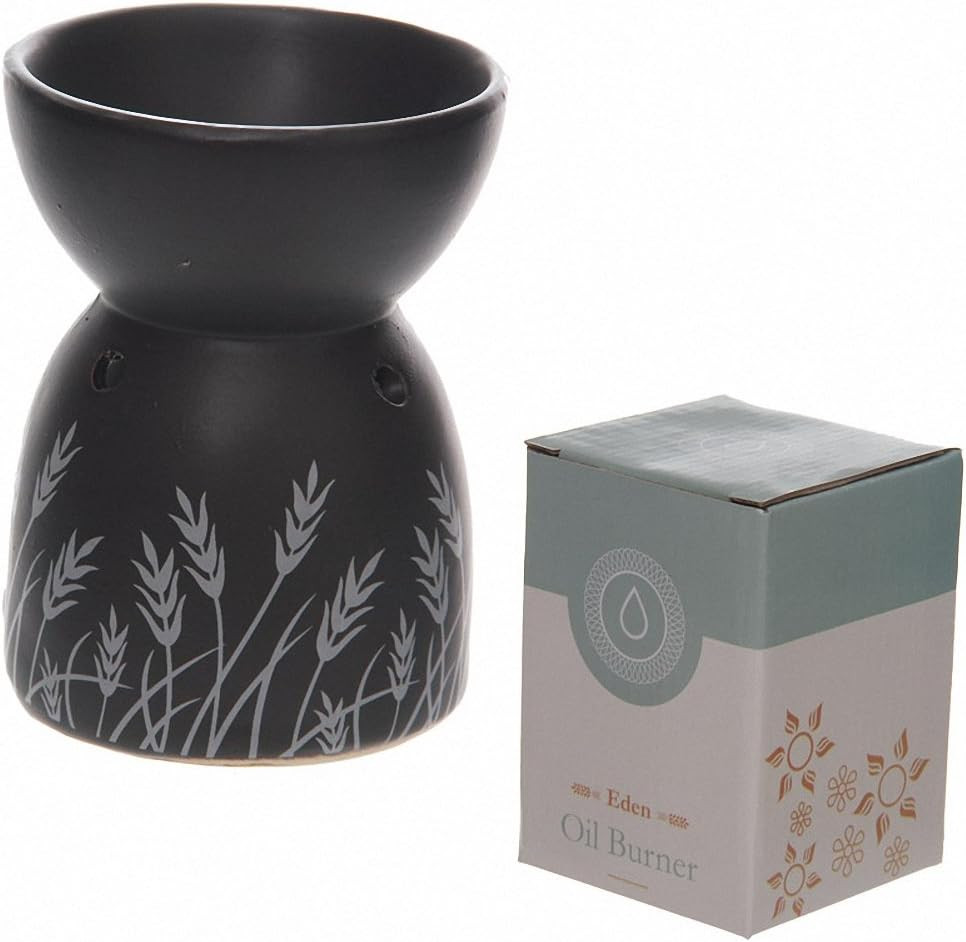 Bruciatore Olio Ceramica Nero Disegno Erba | Idea Regalo Casa