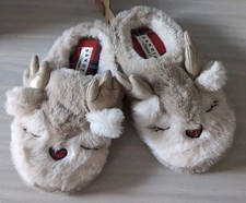 XS Kids Dakota Fleece Fluffy Reindeer Slippers Girls Ladies 3/4 New