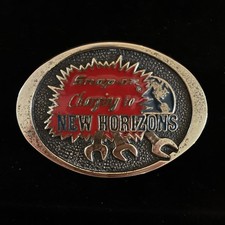 SNAP-ON Tools Vintage Solid BRASS BELT BUCKLE Racing To New Horizons USA MADE