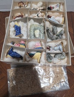 Christmas Nativity Mexican Vintage Set 14 Pcs Box And Straw