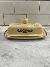 Pfaltzgraff USA Vintage Village Butter Dish & Cover Beige and Brown Ceramic