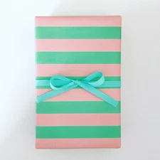 Mint and Pink Cafe Stripe Wrapping Paper, Cute Holiday Christmas Gift Wrap