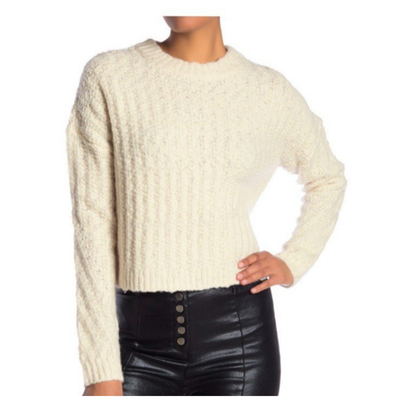 AllSaints Sweater Womens XS Ivory Popcorn Crew Neck Jumper Cropped