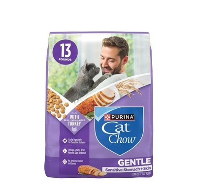 Purina Cat Chow Gentle Sensitive Stomach & Skin Dry Cat Food with Turkey, 13LB