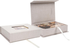 Linen Photo Keeper Box 4X6 In, Clear Window Beige