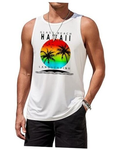 Mens Graphic Tank Tops Summer Beach Sleeveless T Shirt Hawaiian Palm Tree