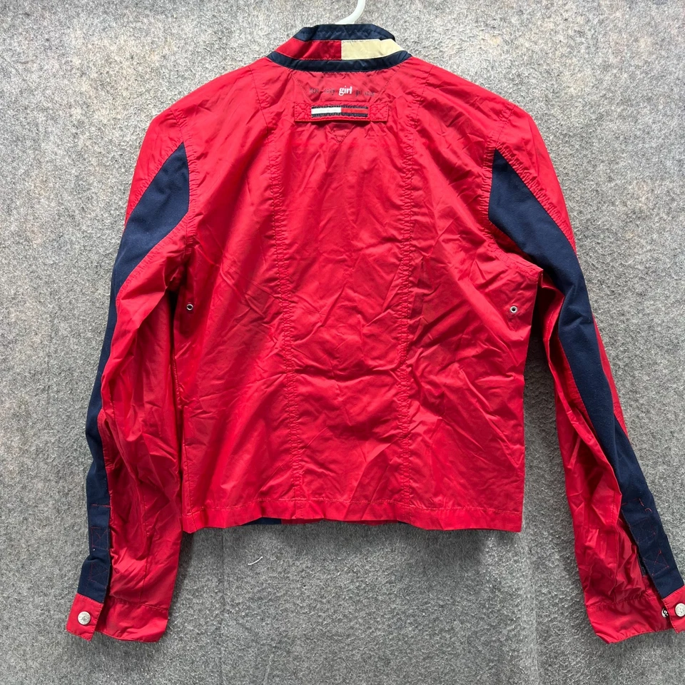 Chaqueta cortavientos retro vintage Tommy Hilfiger para mujer pequeña roja azul marino a rayas años 90 Foto 2 de 4