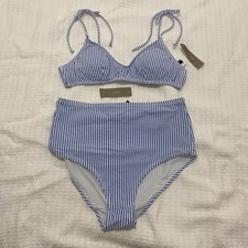 J. Crew NWT Shoulder-tie French Bikini Top S  Highwaisted Bottom Seersucker S