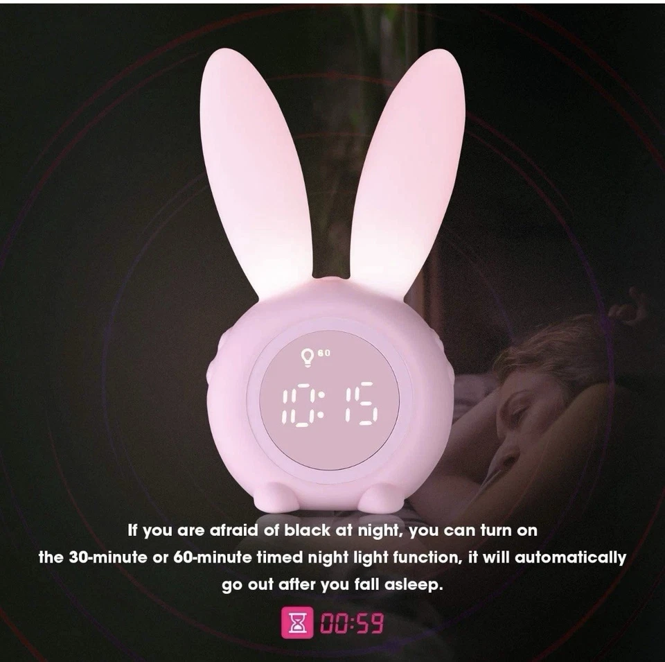 Lindo Reloj Despertador Digital LED Oreja de Conejo Electrónico USB Control de Sonido Noche de Conejo Foto 3 de 4