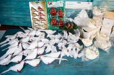 Lot/50 Vintage Christmas Birds Doves Cardinals Florist Picks Spun Cotton Glitter