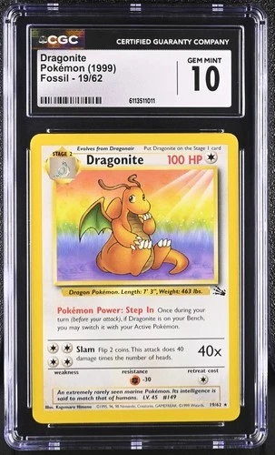 CGC 10 Dragonite 19/62 1999 Fossil Rare Pokemon Card