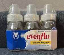 Vintage Evenflo Baby Bottles - Sensitive Response - Plastic - 4 oz - Stage 1