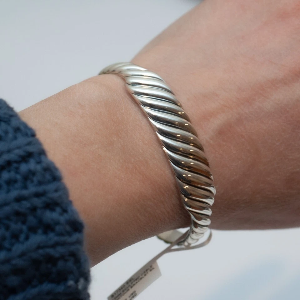 DAVID YURMAN New Ladies 13mm Sculpted Cable Contour Bracelet in Silver - Large - Image 2 of 4