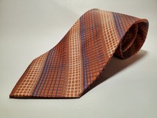 Fusion Tie 100 Silk Orange Blue White Geometric striped. W-3 7/8  L-57  