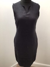 WALLIS BLACK SLEEVELESS LINED LINEN PENCIL DRESS EMBROIDERED HEM SIZE 12 EXCON