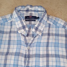 Vineyard Vines 100 Linen Classic Fit Murray Shirt Button Down Men's Blue Large