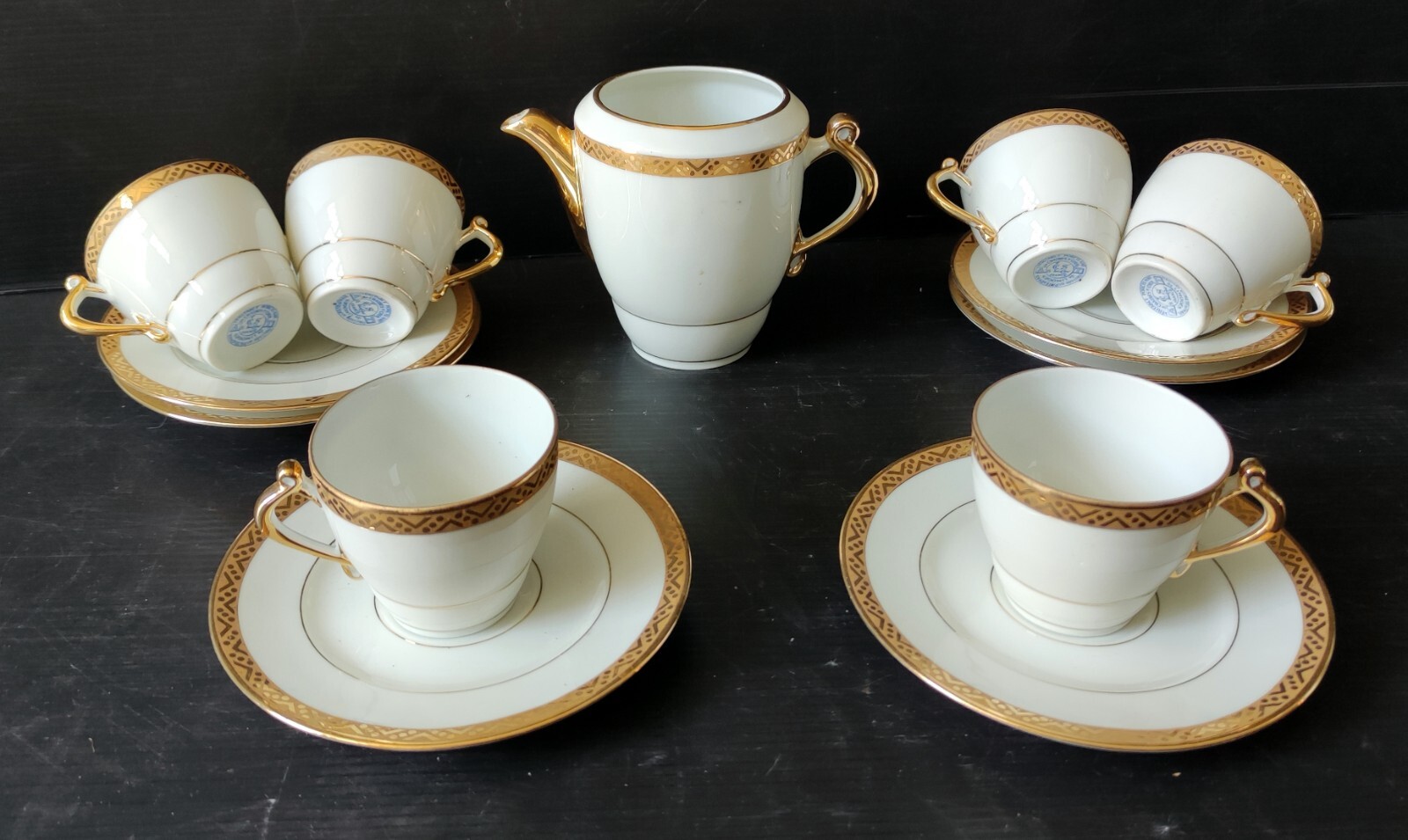 6 Taza de Café + Crema Refleccion Baño Oro Porcelana Limoges Newton Barato