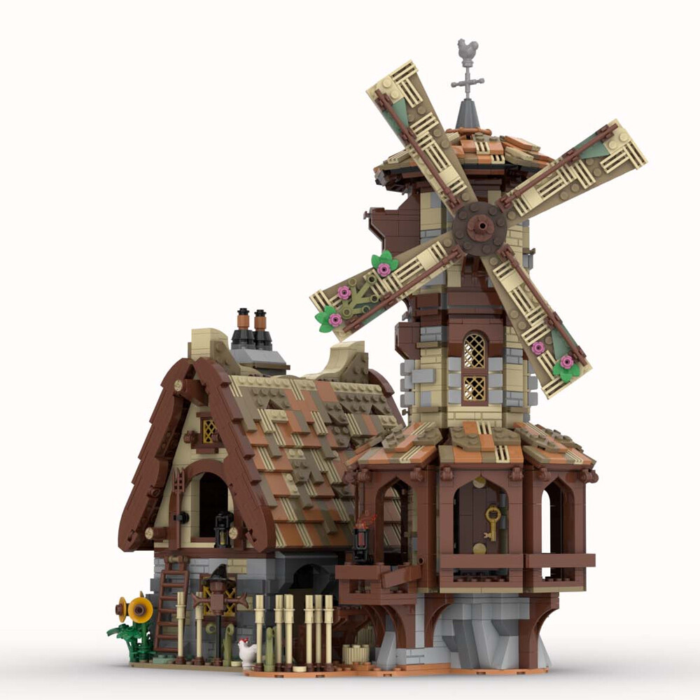 MEDIEVAL WINDMILL with Farmer Barn for Medieval Village 2649