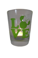 "Deko Teelicht Glas Windlicht Print \"Love Minnie\" GrüN Handmade Kerzenglas"