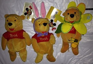 3 Disney Beanie Babies Bean Bag Plush Lot Pooh Easter Bunny Flower/B Mouseketoys