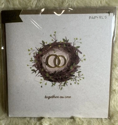 BIRD & QUILL BY PAPYRUS Papyrus Bird & Quill Wedding Card Nest Double Gold Rings Together as One