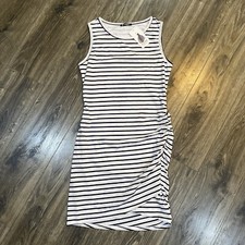 BTFBM NWT Medium Casual Dress Ruched Sleeveless Tank Bodycon Navy White Stripe