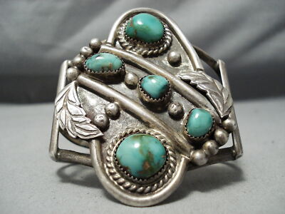 Important Vintage Native American Navajo Carico Lake Turquoise Sterling Silver Bracelet Important Vintage Native American Navajo Carico Lake Turquoise Sterling Silver Bracelet