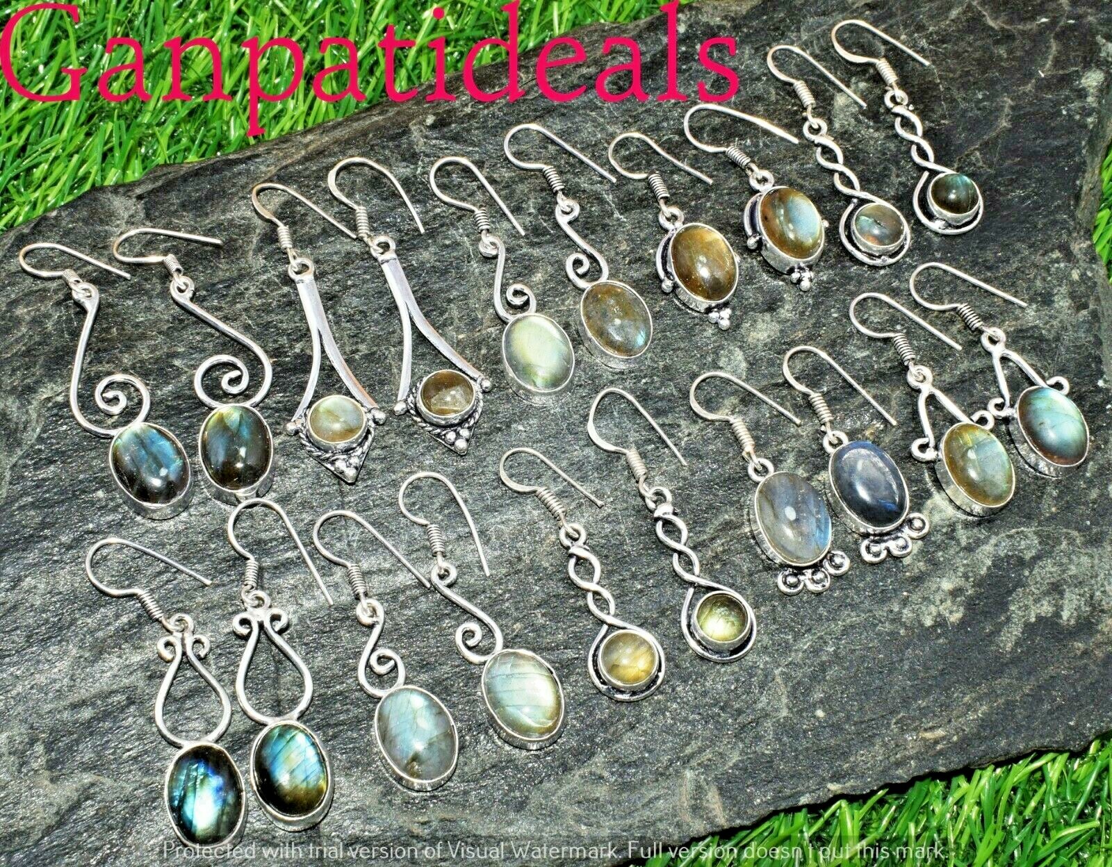 Labradorite Gemstone Earrings 925 Silver Plated 10pc Mix Shape Lot  