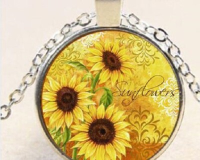 FLOWER SUNFLOWER SUNSHINE pendant 20'' Sterling Silver 925 necklace female men