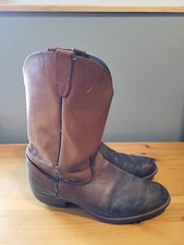 Vintage USA Made Farm & Ranch Cowboy Boots Pull-On Brown Leather Distressed 10.5