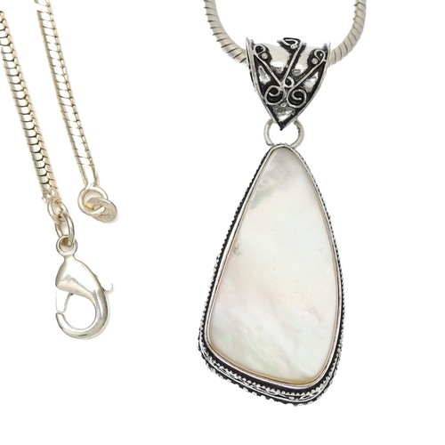 Collana Pendente In Conchiglia Perlata 14mm, Argento 925, Bianco/grigio/nero - Artigianale Cina