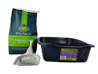 1set Kitty Diggin'S Fragrance Free Cat Litter  Plus A Cat Litter Box On A Scoop 