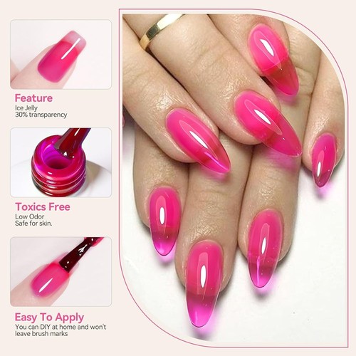 Jelly Gel Nail Polish Set, 6PCS Neon Colors - Green, Yellow, Hot Pink, Red, Blue - Picture 7 of 8