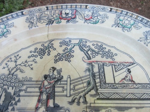 Antique 1800's Ashworth Bros. Chinese Pattern Ironstone 20.25" Platter Stapled - Picture 2 of 12