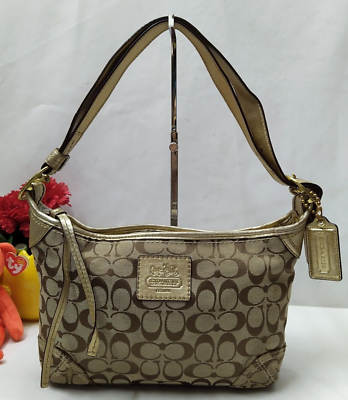 Coach Bleecker Signature Brown Canvas Gold Leather Trim Coach Bleecker Signature Brown Canvas Gold Leather Trim