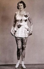 Betty Broadbent circus tattooed woman photo tattoo RPPC Photo Postcard Copy